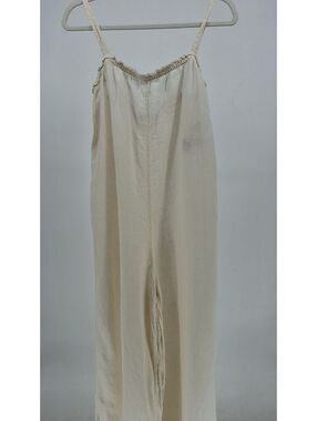 Zara Women's Lightweight Wide Leg Palazzo Jumpsuit Size M, Ivory, 100% Linen